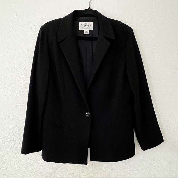 Oscar By Oscar De La Renta 100% Wool Black Skirt Suit Jacket Sz 10 - Skirt Sz 12 - Picture 2 of 16